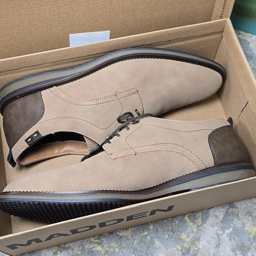 Madden Men's Heptor Taupe Faux Suede Dress Shoes Size 8